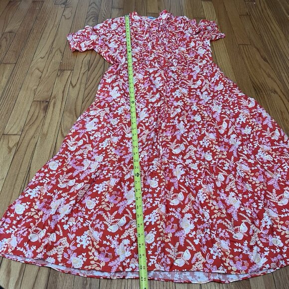 J.Mclaughlin Harriet Silk-Blend Red Butterfly Floral Printed Midi Dress Large - Picture 10 of 11
